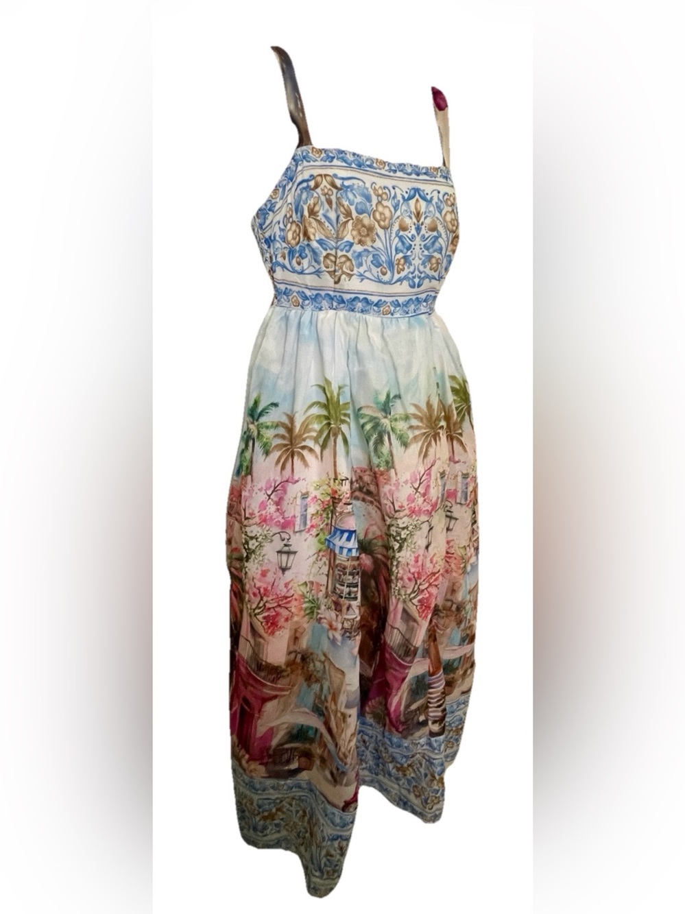 NWT Wishing Waves ITALIAN RIVIERA Scenic Postcard COTTON Resort Dress Size Small - Picture 4 of 16